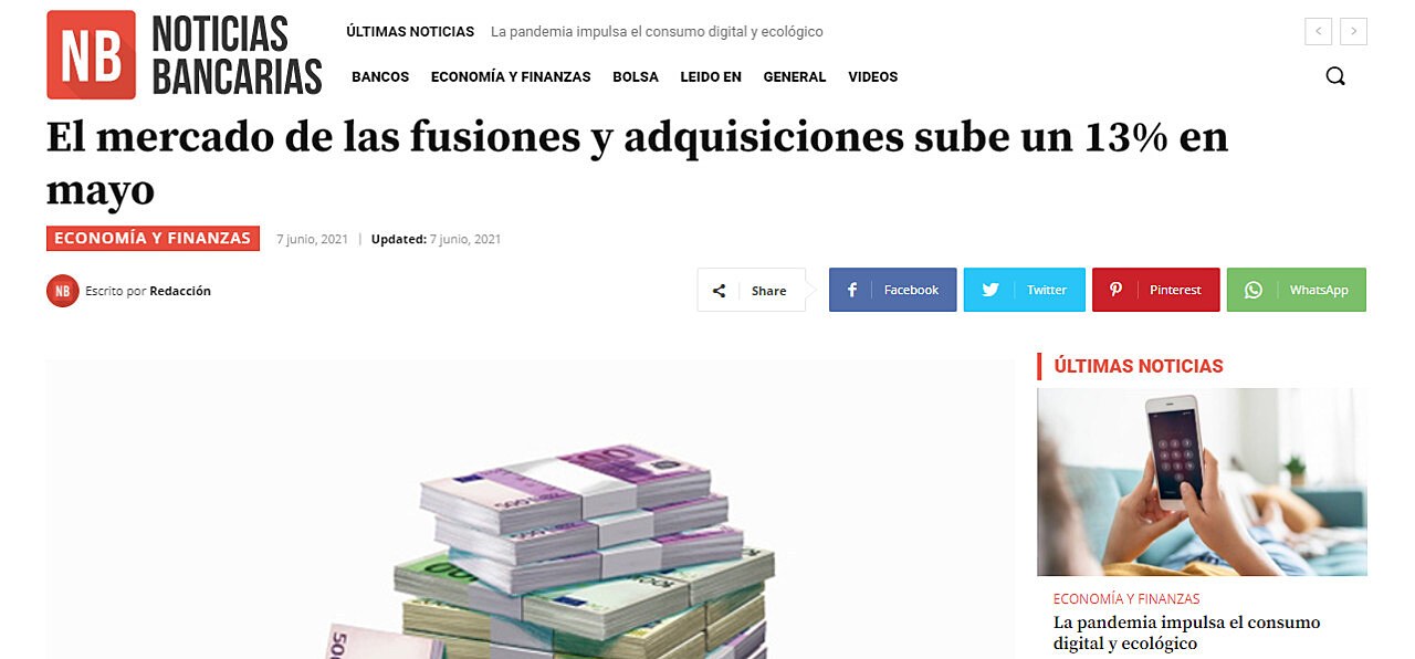 El mercado de las fusiones y adquisiciones sube un 13% en mayo